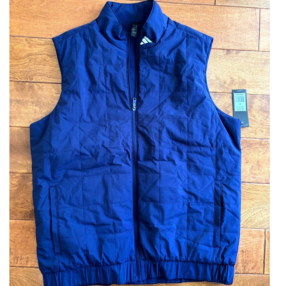 Adidas Mens Quilted Vest Navy Blue Full Zip Puffer Jacket ADVR0945 New M